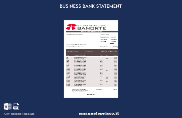 stile verificato Modello Word e PDF di dichiarazione aziendale Banorte Bank